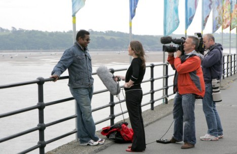 Jackie Jackson being interviewed on Appledore Quay