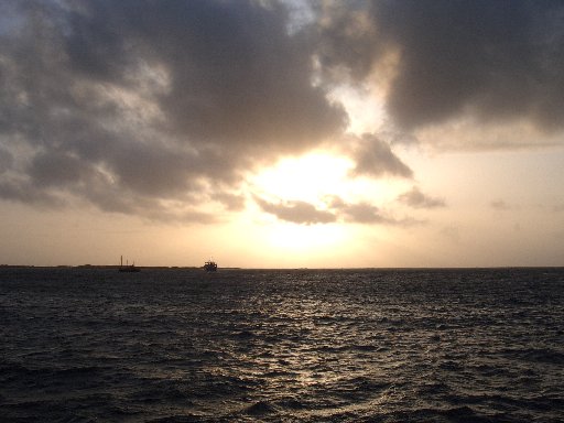 As the Oldenburg returns to Bideford, the fishing boats put out to sea ...